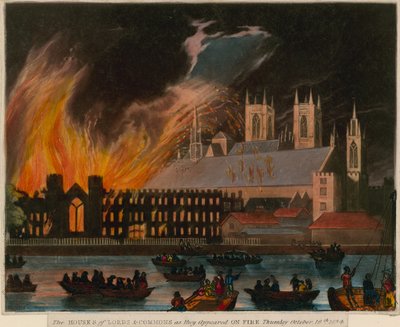 Die Häuser von Lords und Commons, wie sie am 16. Oktober 1834 in Flammen standen von English School