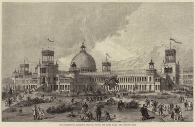 Das Gebäude der Internationalen Ausstellung, Sydney, New South Wales (Gravur) von English School