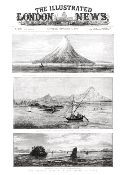 Die Insel Krakatoa, Titelseite der Illustrated London News, 8. September 1883 von English School