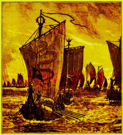 Die Kielschiffe der Nordmänner, Illustration für Geschichte Englands von H. O. Arnold-Forster, veröffentlicht 1897 (digital verbessert) von English School