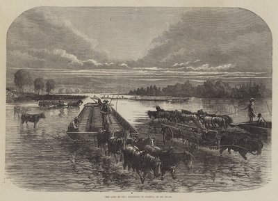 Das Land des Öls, Transport von Fässern auf dem Oil Creek (Stich) von English School