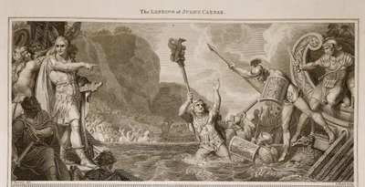 Die Landung von Julius Caesar, Illustration aus David Humes The History of England, veröffentlicht von R. Bowyer, London, 1812 von English School