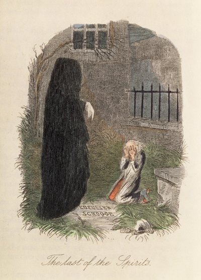 Der letzte der Geister, Illustration zu A Christmas Carol von Charles Dickens (1812-70) 1843 von English School