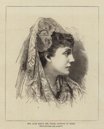 Die verstorbene Maria del Pilar, Infantin von Spanien (Stich) von English School