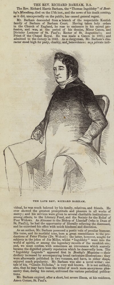 Der verstorbene Reverend Richard Barham (Gravur) von English School