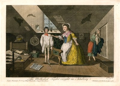 Der methodistische Schneider beim Ehebruch ertappt (kolorierte Gravur) von English School
