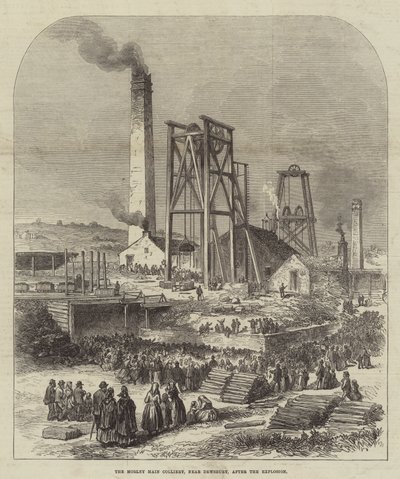 Morley Main Colliery, nahe Dewsbury, nach der Explosion (Gravur) von English School