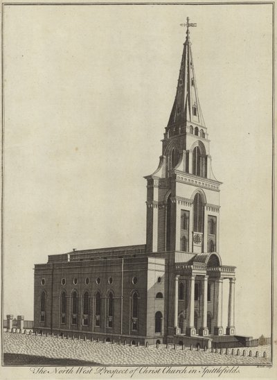 Die Nordwestansicht der Christuskirche in Spitalfields, London von English School