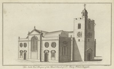 Die Nordwestansicht der Pfarrkirche St. Mary Whitechapel, London von English School
