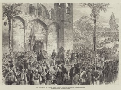 Die Besetzung von Zypern, griechische Priester segnen die britische Flagge in Nikosia (Gravur) von English School