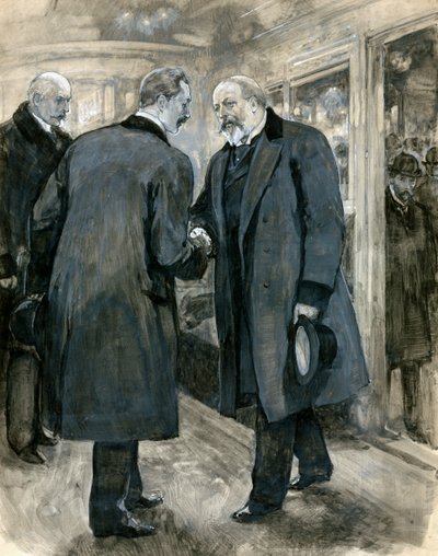 Der Prinz von Wales begrüßt den deutschen Kaiser, Charing Cross Station, 20. Januar 1901 von English School