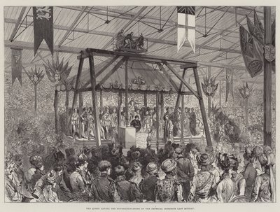 Die Königin legt den Grundstein des Imperial Institute letzten Montag (Gravur) von English School