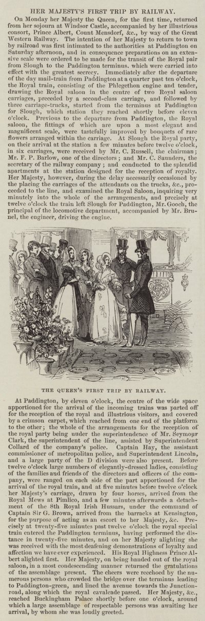 Die erste Zugfahrt der Königin (Gravur) von English School
