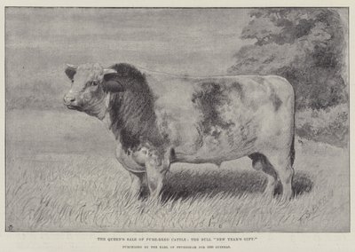 Der Verkauf von reinrassigen Rindern der Königin, der Bulle "Neujahrsgeschenk," gekauft vom Earl of Feversham für 1000 Guineas (Lithografie) von English School