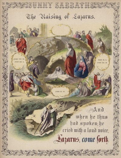 Die Auferweckung des Lazarus (farbige Gravur) von English School