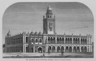 Die Revenue Board Gebäude, Madras (Stich) von English School