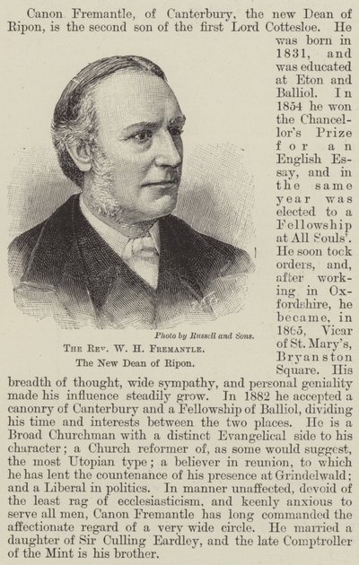 Der Reverend W. H. Fremantle, der neue Dekan von Ripon (Gravur) von English School
