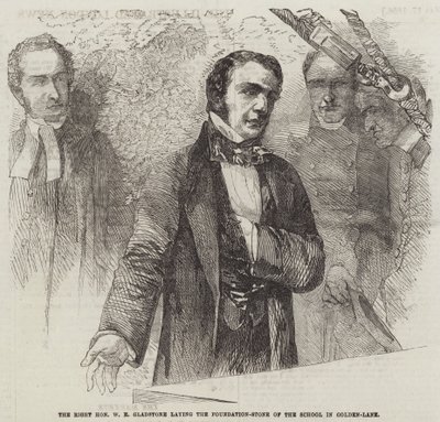 Der ehrenwerte W. E. Gladstone legt den Grundstein der Schule in Golden-Lane (Gravur) von English School