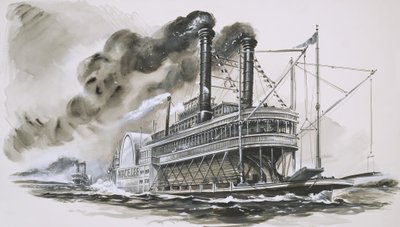 Die Robert E Lee führt die Natchez in ihrem berühmten Rennen den Mississippi hinauf von English School