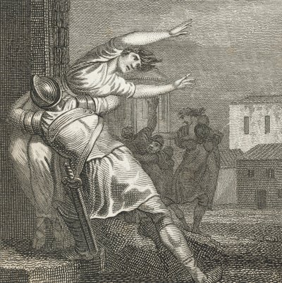 Die Römer entführen die Sabinerinnen, um sie zu ihren Frauen zu machen (Gravur) von English School