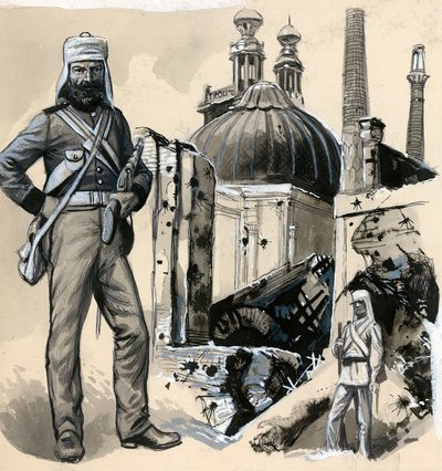 Die Royal Marines, die zur Befreiung der Belagerung von Lucknow beitrugen von English School