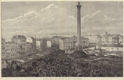 Die königliche Truppenparade aus Ägypten, die Szene am Trafalgar Square (Gravur) von English School