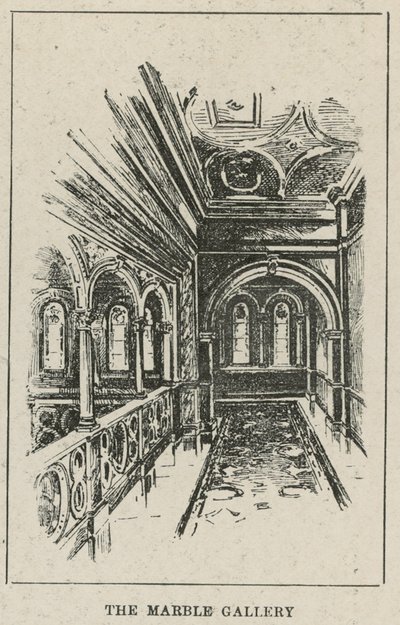 Das Russell Hotel, Russell Square: Die Marmorgalerie (Gravur) von English School