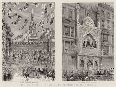 Der Schah von Persien in England, die Prozession zur Guildhall (Stich) von English School