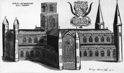 Die südliche Außenansicht der Kathedrale von Durham, 1660 von English School