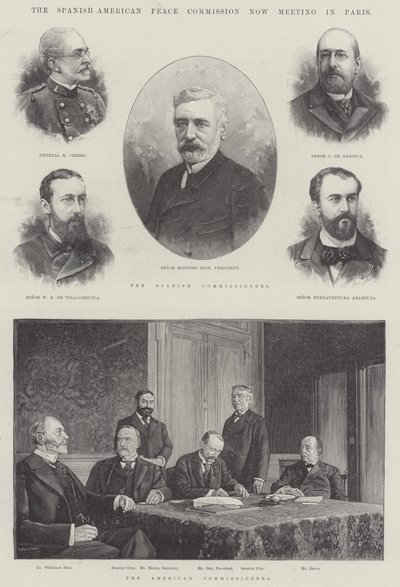 Die Spanisch-Amerikanische Friedenskommission, die jetzt in Paris tagt (Gravur) von English School
