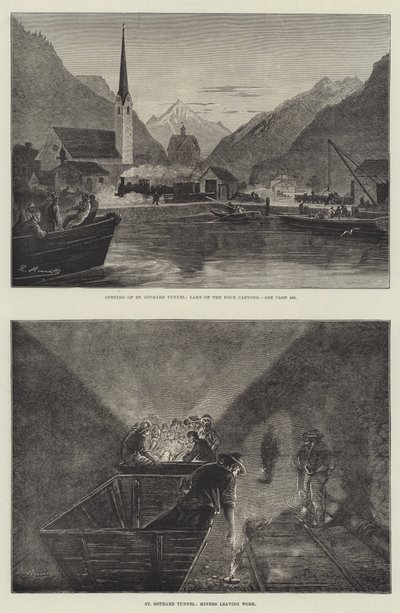 Der St. Gotthard-Eisenbahntunnel (Gravur) von English School
