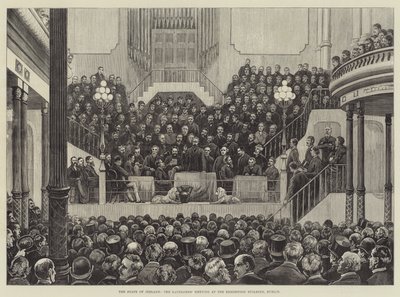 Der Zustand Irlands, das Treffen der Grundbesitzer im Ausstellungsgebäude, Dublin (Stich) von English School