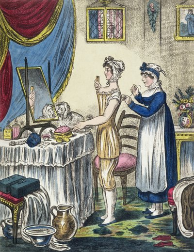 Die Korsetts, Platte 1 aus Der Fortschritt der Toilette, ca. 1810 von English School