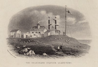 Die Telegraphenstation, Llandudno (Stich) von English School
