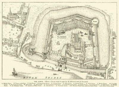 Der Turm, aus einer Umfrage von 1597 von W. Haiward und J. Gascoyne von English School