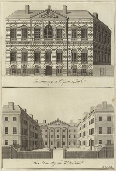 Die Schatzkammer im St. James Park und das Admiralitätshaus bei Whitehall, Westminster von English School