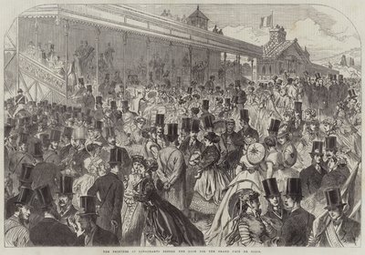 Die Tribünen in Longchamps vor dem Rennen um den Grand Prix de Paris (Stich) von English School