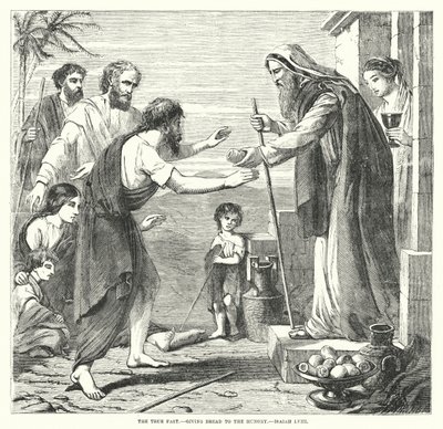 Das wahre Fasten, Brot den Hungrigen geben, Jesaja LVIII (Gravur) von English School