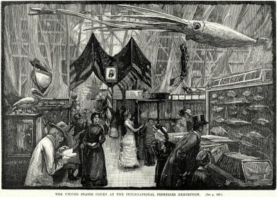 Der Gerichtshof der Vereinigten Staaten bei der Internationalen Fischereiausstellung (Gravur) von English School