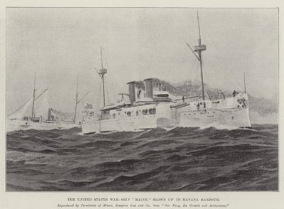 Das Kriegsschiff der Vereinigten Staaten "Maine", in Havanna Hafen gesprengt (Lithografie) von English School