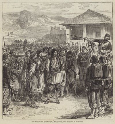 Der Krieg in der Herzegowina, türkische Soldaten bringen Gefangene (Stich) von English School