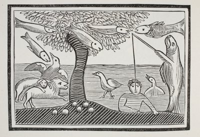 Das Wasserwunder oder Fische als Herren der Schöpfung, Illustration aus Chap-books des achtzehnten Jahrhunderts von John Ashton, veröffentlicht 1882 von English School