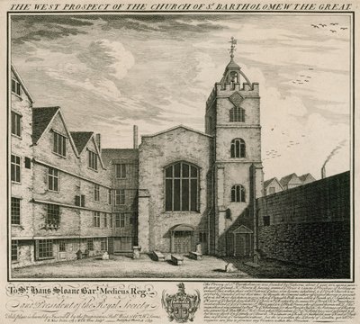 Die Westansicht der Kirche St. Bartholomew the Great von English School