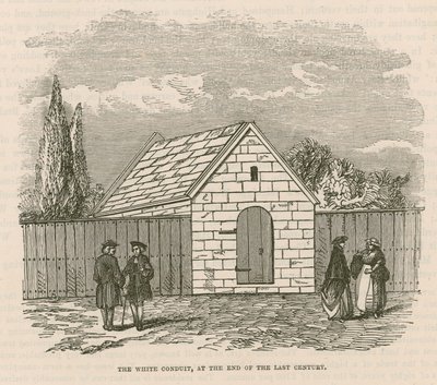 Der weiße Wasserleitungsbau des White Conduit House, Islington, London von English School