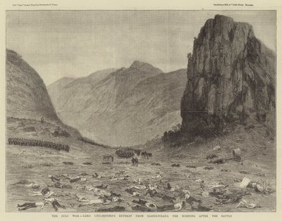 Der Zulukrieg, Lord Chelmsfords Rückzug von Isandlwhana am Morgen nach der Schlacht (Stich) von English School