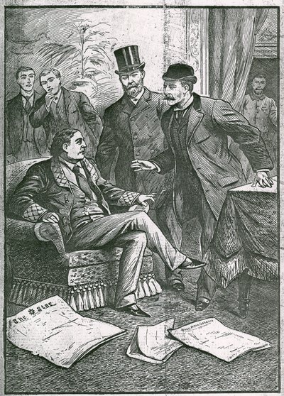 Die Verhaftung von Oscar Wilde: Der Liebling der Londoner Gesellschaft, einer unserer erfolgreichsten Dramatiker und Dichter, wegen einer schrecklichen Anklage verhaftet von English School