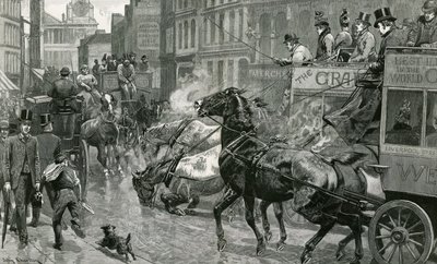 Die Schlacht der Londoner Straßen - Ludgate Hill an einem rutschigen Tag von English School