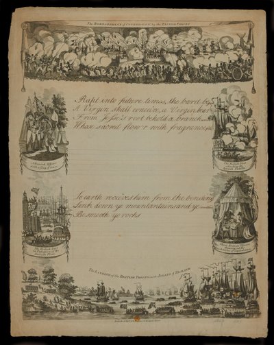 Die Bombardierung von Kopenhagen durch die britischen Streitkräfte und die Landung der britischen Streitkräfte auf der Insel Seeland, veröffentlicht von T. und R. Hughes im Jahr 1807 von English School