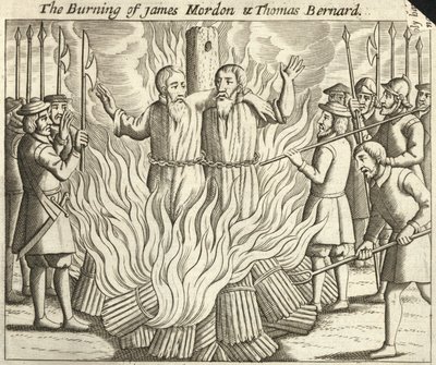 Die Verbrennung von James Morden und Thomas Bernard (Gravur) von English School