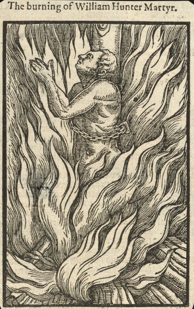 Die Verbrennung von William Hunter, Märtyrer (Gravur) von English School